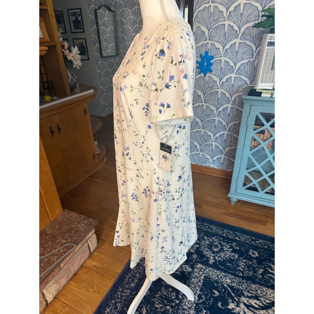 NWT Lauren Ralph Lauren Cream with Blue and Purple Floral Mini Dress Sz. 16 - Picture 7 of 7